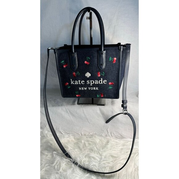 Kate Spade Handbags - Kate Spade Denim Cherry 2 way tote/crossbody EUC